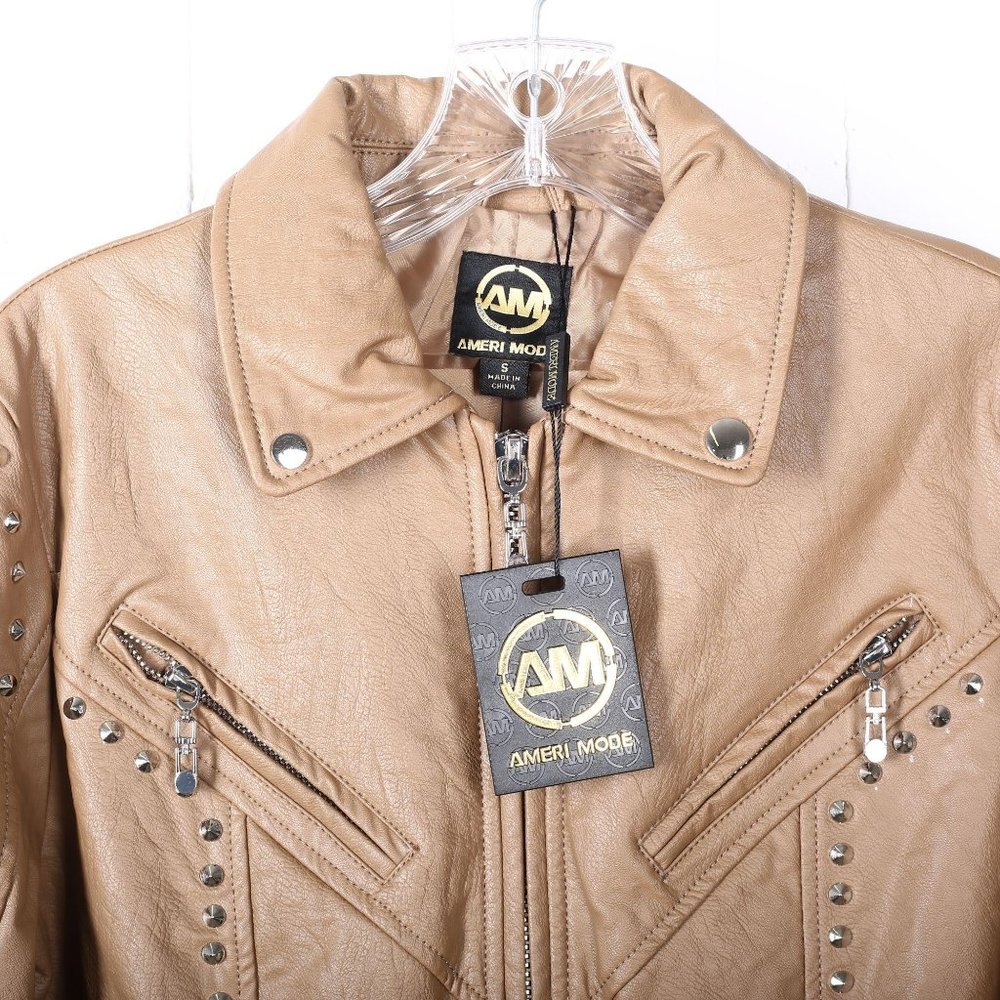 Ameri Mode Genuine Leather Jacket Tan Small - image 5